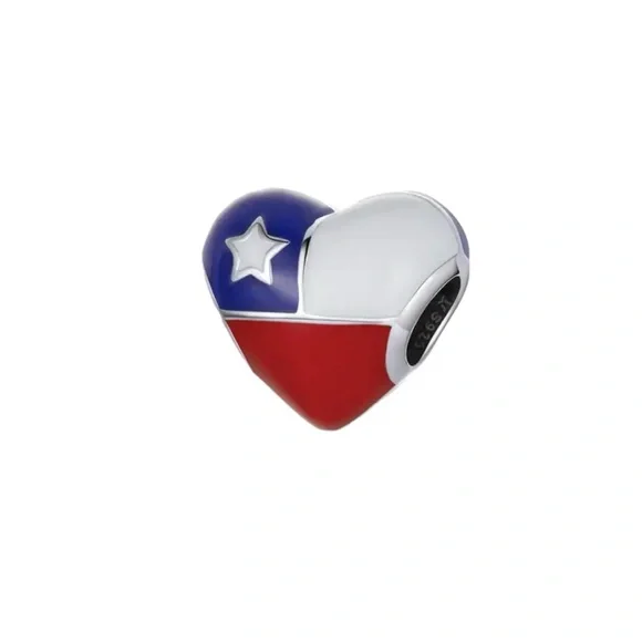 Sterling Silver Heart Shaped Chilean Flag Pendant and Bracelet Set - Picture 2 of 3